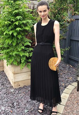 Pleated Maxi dress bridal wedding party in black