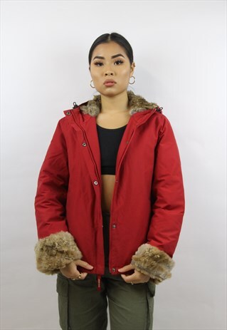VINTAGE WOOLRICH RED FUR-DETAILED JACKET