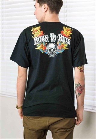 VINTAGE BORN TO RIDE BIKER T-SHIRT LOO 90S L 8.3