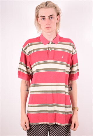NAUTICA MENS VINTAGE POLO SHIRT XL MULTI STRIPES 90S
