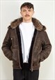Vintage 80's Men Hooded Sheepskin Jacket in Brown