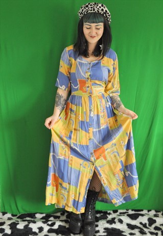 VINTAGE PATCHWORK BUTTON DOWN MIDI DRESS