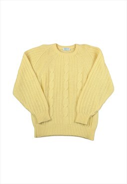 Vintage Knitted Jumper Cable Knit Yellow Ladies Large