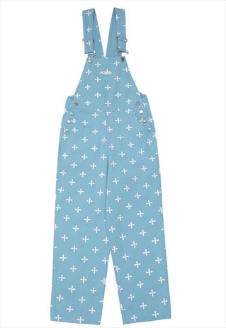 Star print dungarees cross print jumpsuit overalls in blue