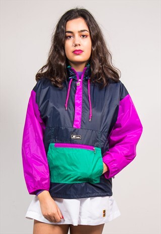 VINTAGE 90'S K-WAY COLOURBLOCK CAGOULE QUARTER ZIP JACKET
