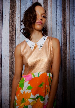 GOLD-BANBURYCANARY DRESS- FLORAL FRILL TRIM DRESS