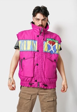90s vintage ski puffer vest pink nylon sleeveless jacket