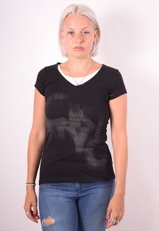 CALVIN KLEIN WOMENS VINTAGE T-SHIRT TOP SMALL BLACK 90S