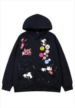 Graffiti hoodie paint splatter pullover rainbow jumper black
