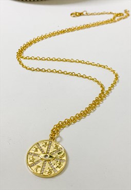 Gold Plated Celestial Medallion Necklace