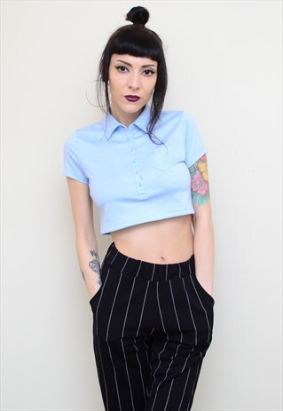 Y2K BABY BLUE REWORKED CROPPED TOMMY HILFIGER POLO SHIRT