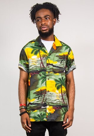 90'S VINTAGE GREEN HAWAIIAN SUNSET SHIRT