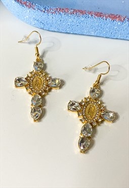 Jewelled Icon Cross Earrings