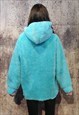 FLEECE HOODIE LOOSE FIT FLUFFY PULLOVER HOODED JUMPER TEAL