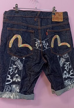 Vintage Y2k Evisu embroidered dark denim shorts