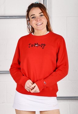 Vintage Tommy Hilfiger Sweatshirt Red Pullover Jumper Medium