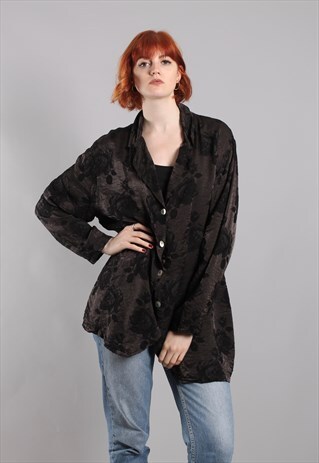 VINTAGE 90S SATIN FLORAL PATTERNED OVERSIZE BLOUSE JACKET
