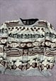 VINTAGE KNITTED JUMPER ABSTRACT PATTERNED GRANDAD SWEATER