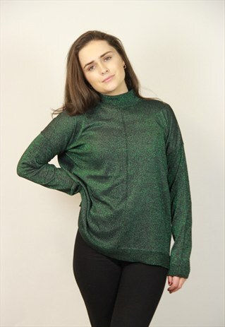 VINTAGE GLITTER GREEN POLO NECK