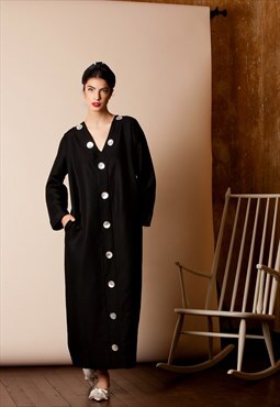 Black long linen robe dress, Maxi Linen plus size clothing