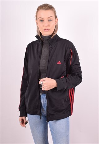 ADIDAS WOMENS VINTAGE TRACKSUIT TOP JACKET XXL BLACK 90S