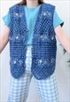 CUTE 90S VINTAGE FLORAL EMBROIDERED DENIM WAISTCOAT