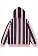 VERTICAL STRIPE HOODIE ZEBRA PULLOVER FOOTBALL TOP IN PINK