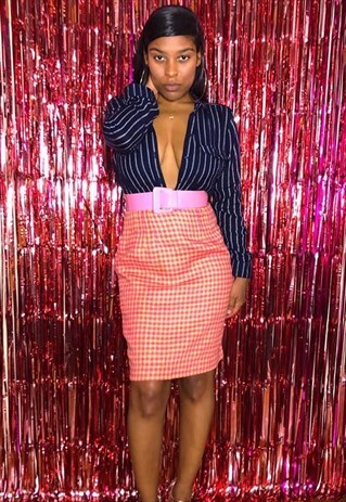 VINTAGE PINK & YELLOW PLAID SKIRT