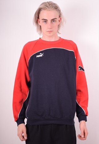 PUMA MENS VINTAGE SWEATSHIRT JUMPER MEDIUM NAVY BLUE 90S