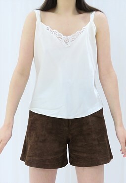 90s Vintage Cream Satin Vest Top (Size L)