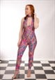 BRIGHT PINK BLUE  AZTEC PATTERN SNAKE SKIN PRINT JUMPSUIT