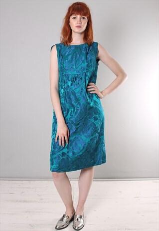 VINTAGE 60S SATIN EMBROIDERED SLEEVELESS SHIFT DRESS