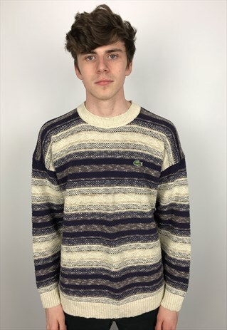 90S VINTAGE LACOSTE THICK KNIT STRIPED JUMPER