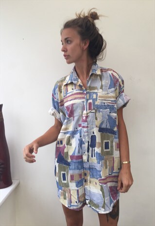 CRAZY PATTERNED OVERSIZED RETRO VINTAGE FESTIVAL SHIRT.