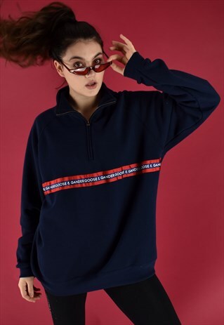 G&G UNISEX NAVY RB RIBBON 1/4 ZIP SWEAT