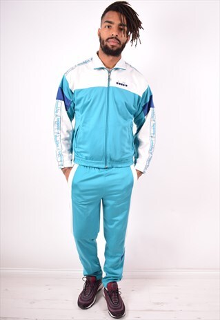 DIADORA MENS VINTAGE FULL TRACKSUIT MEDIUM BLUE 90S