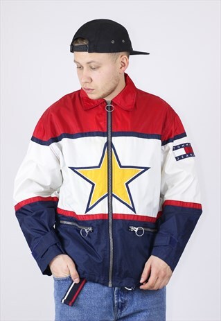 VINTAGE MENS TOMMY BIG LOGO WINDBREAKER COACH JACKET