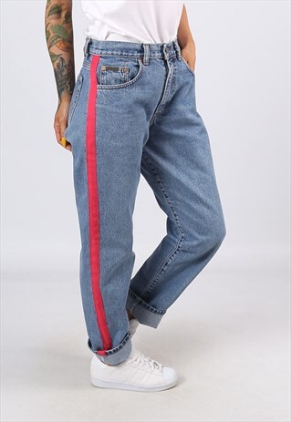 HIGH WAISTED SIDE STRIPE REWORKED JEANS TAPERED UK 12 (931W