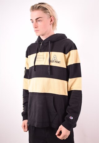 CHAMPION MENS VINTAGE HOODIE SWEATER LARGE BLACK STRIPES 90S