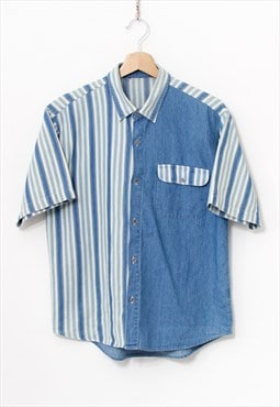 Vintage 90's denim shirt in striped blue short sleeve