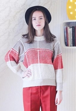 Grey and red knitted vintage jumper