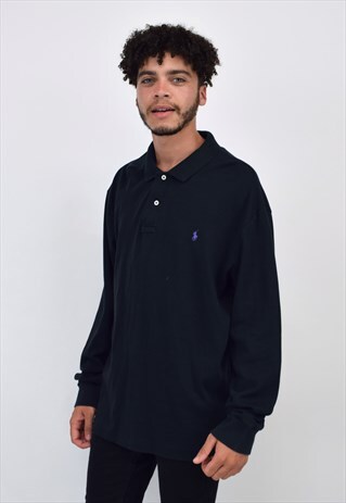 VINTAGE 90S BLACK LONG SLEEVE POLO SHIRT