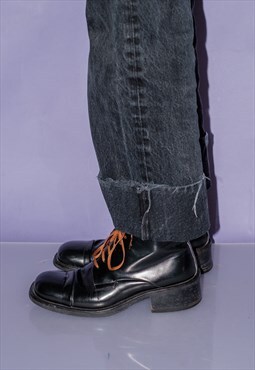 90's Vintage square toe lace-up boots in black