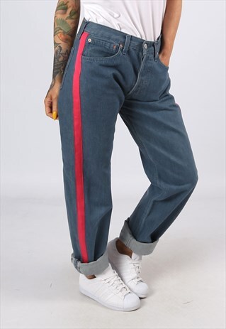 LEVIS 501'S DENIM JEANS REWORKED SIDE STRIPE UK 10 - 12 C3AN