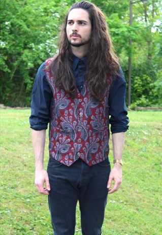 VINTAGE 80S WAISTCOAT PAISLEY EMBROIDERED - MEDIUM - GENTS