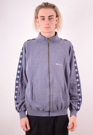 CHAMPION MENS VINTAGE CARDIGAN JUMPER LARGE BLUE 90S