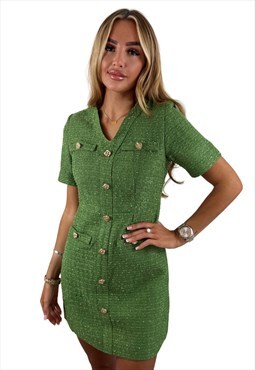 Amy Sparkle Green Tweed Dress