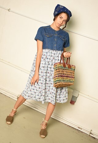 VINTAGE 90S RETRO PARIS CHIC DENIM DETAILED MIDI DRESS
