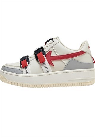 Chunky sole sneakers platform trainers buckle shoes in red