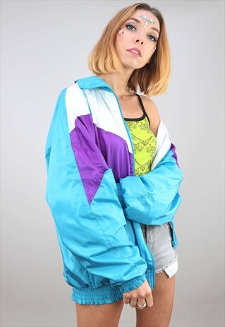 VINTAGE 80S 90S OVERSIZED FESTIVAL SHELL WINDBREAKER JACKET